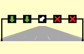 Hazard awareness - You're driving on a road with several lanes. What do these signs above the lanes mean?