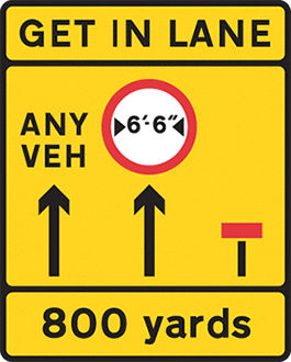 Rules of the road - You're driving in the right-hand lane of a dual carriageway. What should you do if you see a sign showing that the right-hand lane is closed 800 yards ahead?