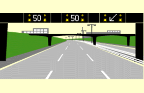 Road and traffic signs - You're driving on a motorway and there's no traffic ahead. You see this sign. Which lane should you use?