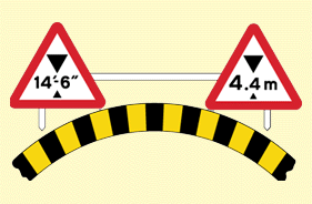 Vehicle weights and dimensions - The height of your vehicle is 4.2 metres
(14 feet). What should you do as you approach this bridge?