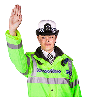 Road and traffic signs - You're approaching a junction where the traffic lights aren't working. What should you do when a police officer gives this signal?