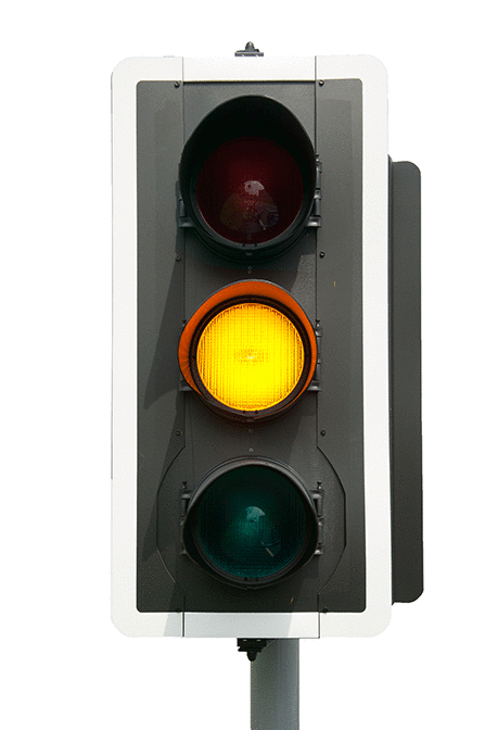 Road and traffic signs - You see this amber traffic light ahead. Which light, or lights, will come on next?