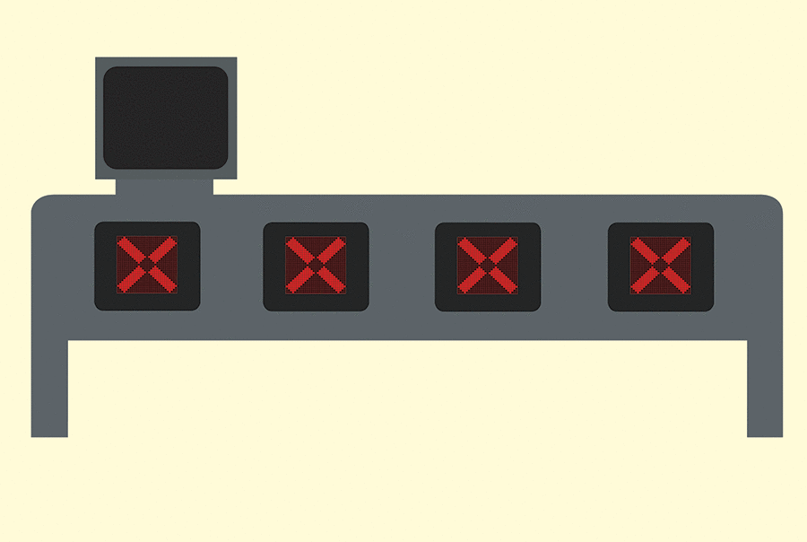 Motorway rules - You're on a motorway. What must you do if there's a red cross showing above every lane?