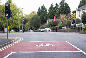 Vulnerable road users - This junction, controlled by traffic lights, has a marked area between two stop lines. What's this for?